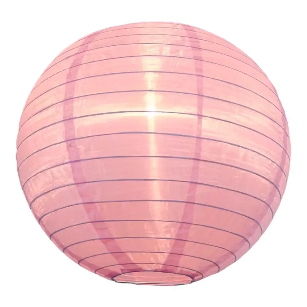 16 Inch Pink Shimmering Nylon Lantern, Even Ribbing, Durable, Hanging Decoration